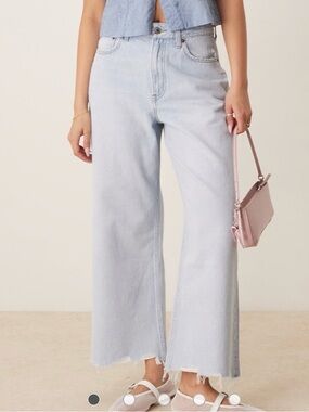 New Abercrombie & Fitch The Crop Wide-Leg High Rise Raw Hem Jeans 33 16L NWT